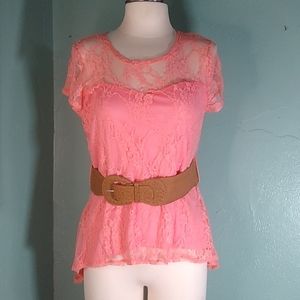 #280 Rue21 X-Large lace princess top coral BNWT